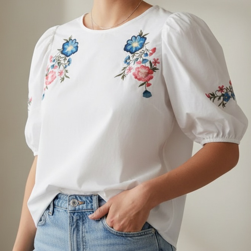 Floral Embroidered White Blouse